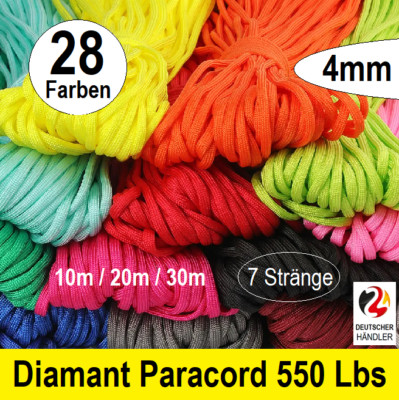 PARACORD Seil Premium Diamant 550LB 4mm Leine Fallschirmleine, Camping, Outdoor 