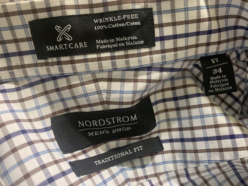 Nordstrom Smartcare Wrinkle-Free Shirt Check Traditional Fit Men's 17 / 34 - Picture 9 of 10