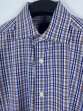 David Donahue Dress Shirt Mens 16 34/35 Trim Fit Multicolor Plaid Long Sleeve