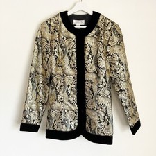 Vtg Jessica McClintock x Talbots Jacket Black Velvet Gold Brocade Evening USA 8
