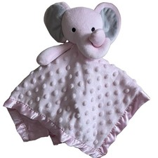 Pink Elephant Lovey By Pro Goleem Minky Dot Satin Security Blanket EUC Dot