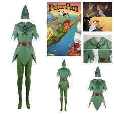 Anime Peter Pan Cosplay Costume Adult Green Jumpsuit Hat Belt Set Halloween