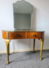ANTIQUE/VINTAGE KIDNEY SHAPED 2 DRAW DRESSING TABLE WITH CROWN SHAPE MIRROR