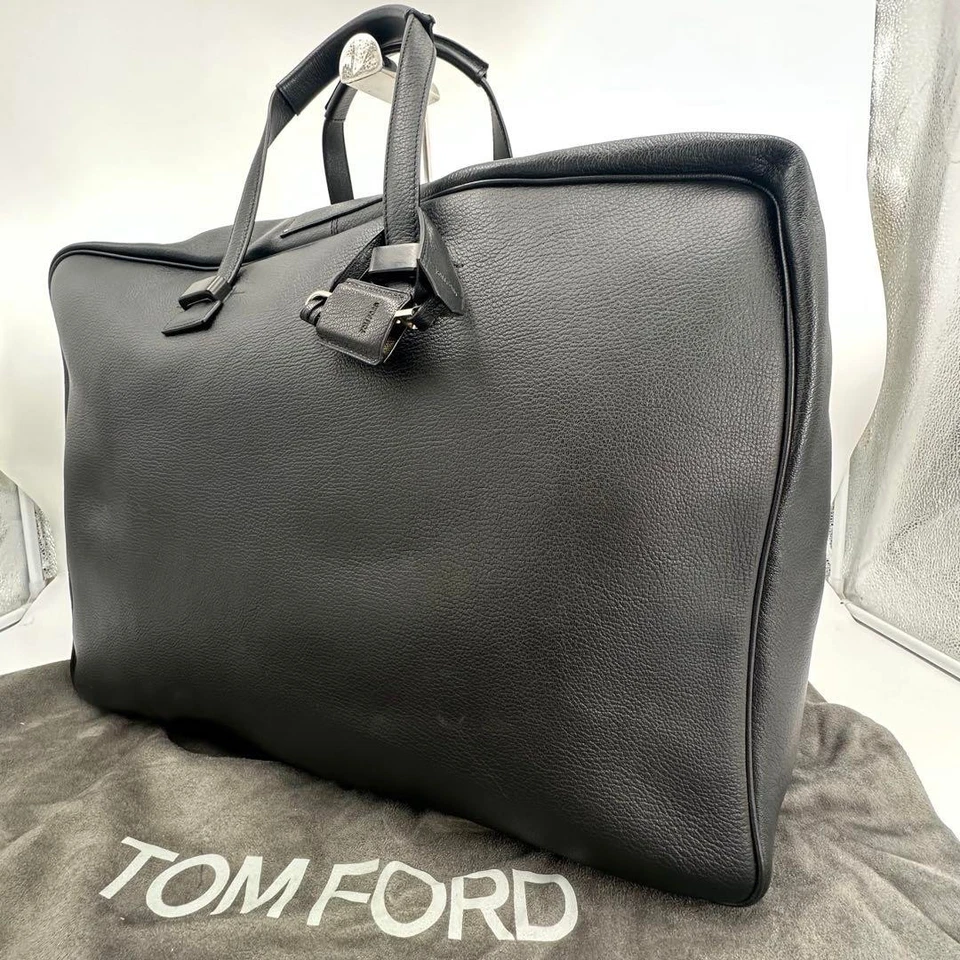 Tom Ford Hombre Bolso de Negocios Maletín Viaje Boston Cuero Negro con Bolsa Antipolvo Foto 3 de 4