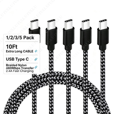 10Ft Extra Long Cable USB Type C Charging Data Cord Braided Lead For SAMSUNG Lot