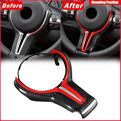 For BMW M2 M3 M4 M5 M6 X5M X6M Carbon Fiber Steering Wheel Cover+Red Inner