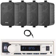 Pyle Bluetooth USB Bluetooth Receiver, 4x 4" 30W Indoor/Outdoor Black Speakers