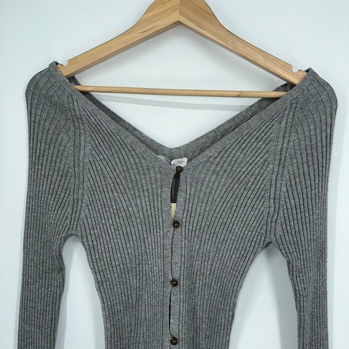 Mango Goleta Cardigan Button Rib Knit V-Neck Sweater, Size Medium, Gray NWT - Picture 6 of 12