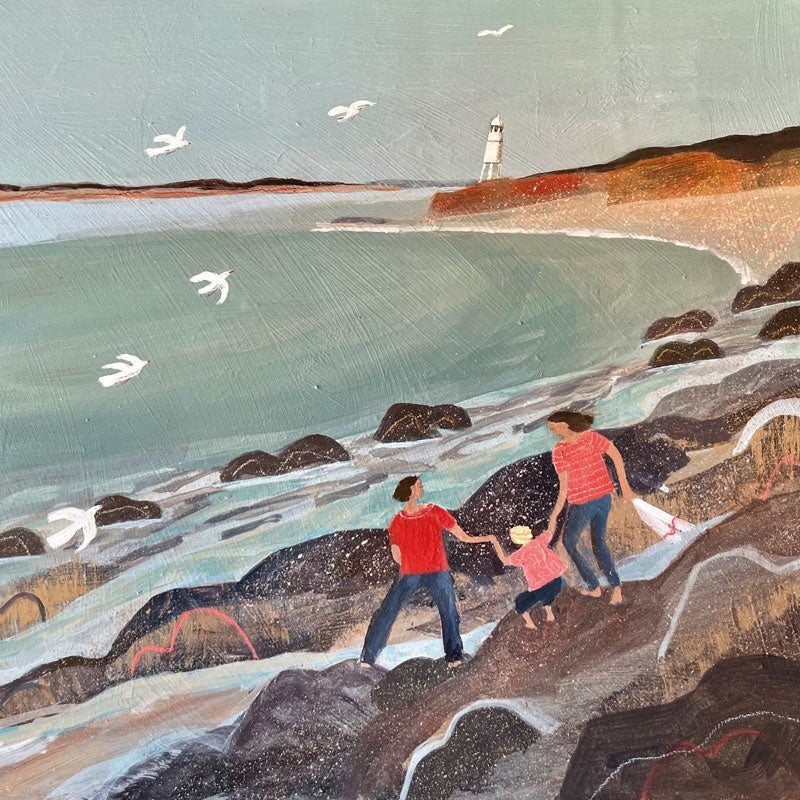 Clambering Redcliff  Bay - Art Blank Greeting / Birthday Card -  Beach Rocks Sea