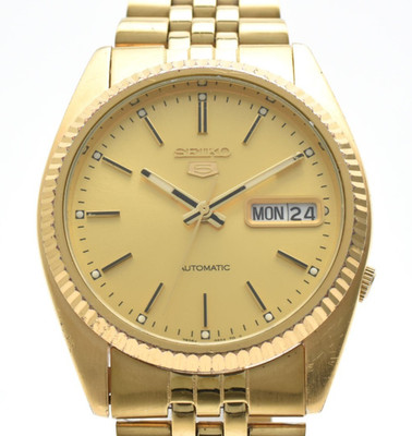 Vintage [N MINT-] SEIKO 5 7S26-0500 Gold Dial Day Date Automatic Mens From JAPAN