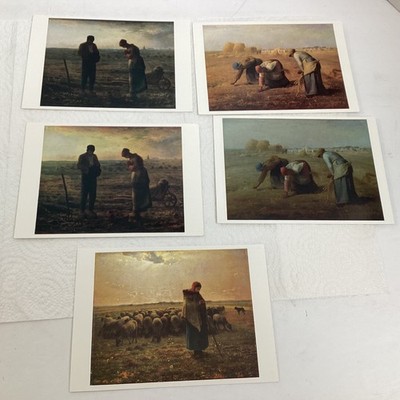 5 postcards from jean-francois millet vintage 1986