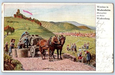 Germany Postcard Grape Harvest Ruins in Wachenheim c1910 Postage Due 2 Cents