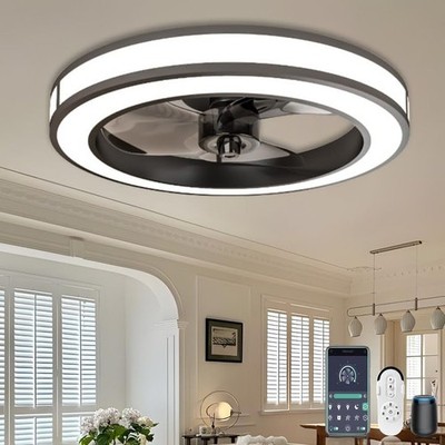 Ceiling Fans with Lights and Remote, 20'' Low Profile Ceiling Fan with Tuya A...