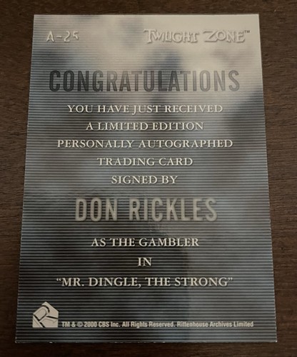 2000 Rittenhouse Twilight Zone Don Rickles Autograph Auto Card A25 - Picture 2 of 2