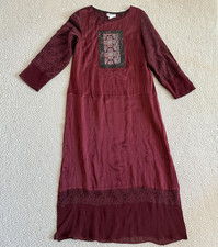 Yasuko Dress Womens Small Burgundy Kimono Silk Paisley Patchwork Midi Made USA