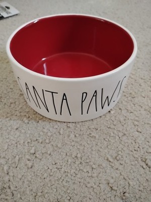 Rae Dunn Ceramic Red White Christmas Dog Bowl SANTA PAWS Holiday Pet Bowl