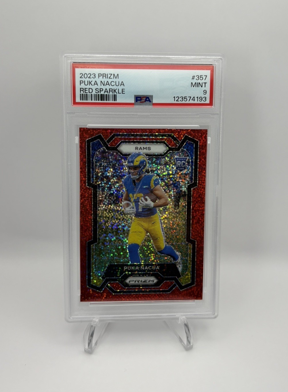 2023 PANINI PRIZM RED SPARKLE #357 PUKA NACUA ROOKIE RC PSA 9