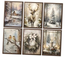 6Pcs Christmas Canvas Wall Art Vintage Reindeer 10"L x 8"W-Posters Winter