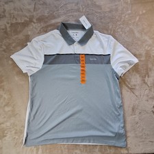 Calvin Klein Polo Shirt Mens 2XL Gray White Colorblock Golf Quick Dry Logo