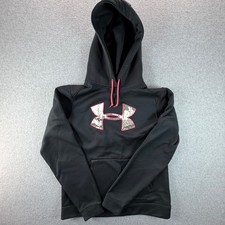 Under Armour Womens Hoodie Black Pink Camo Logo Semi-Fitted Pullover Medium