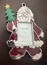 Santa Christmas Picture Frame Silver Plated Enamel Tree Red Photo Small Mini
