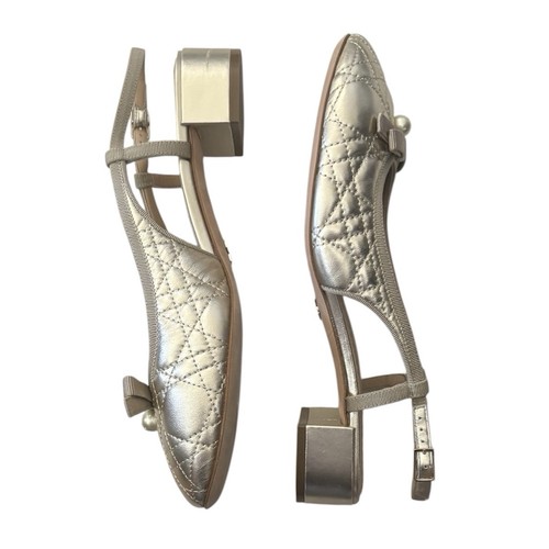 NEW Dior Women’s Ballet Leather Slingback Pumps size 39 Gold - Picture 5 of 16