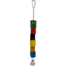 1801 Small Ribbed Block Chewer Bird Toy Colorful Wood Chewable Hanging Bell Cage