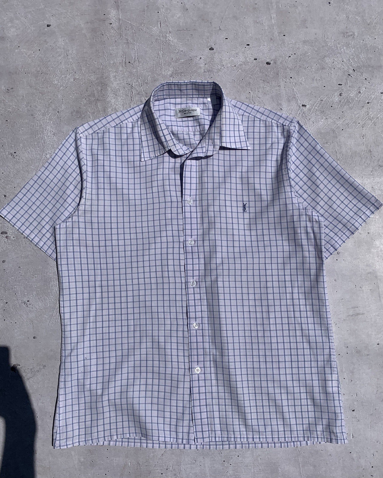 Camicia Yves Saint Laurent Pour Homme vintage a quadri griglia ricamata logo YSL