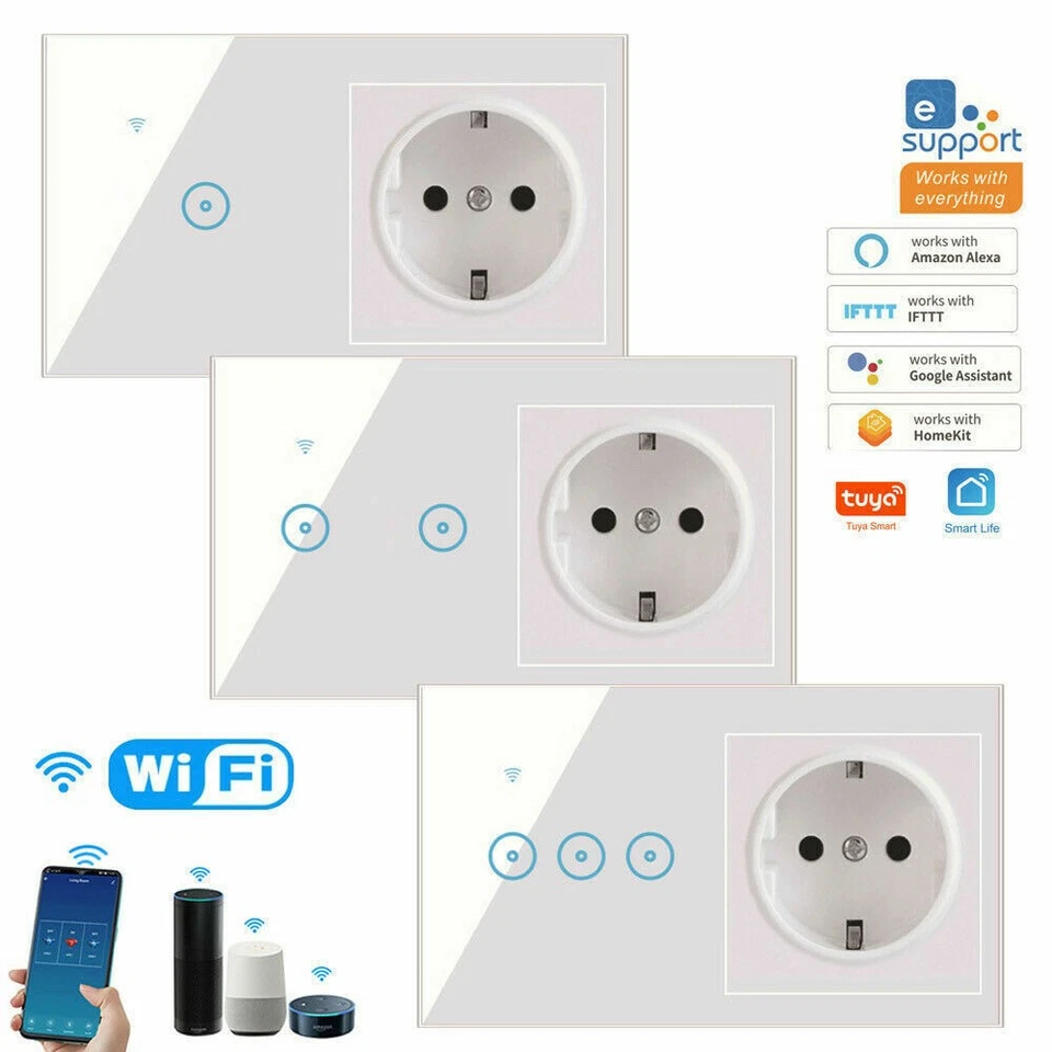 WiFi Smart Wall Socket US/EU Plug Outlet 10A Touch Switch for Alexa Google Home - Image 4 of 4