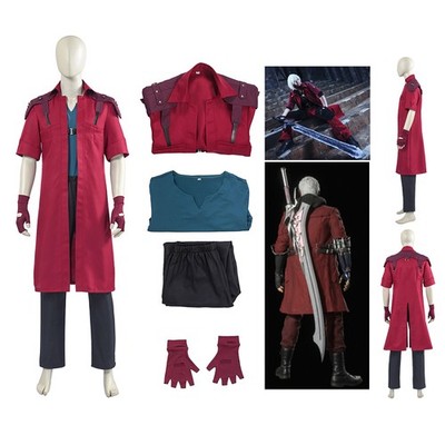 DMC 5 Devil May Cry Dante Cosplay Red Windbreaker Pants Gloves Halloween Party