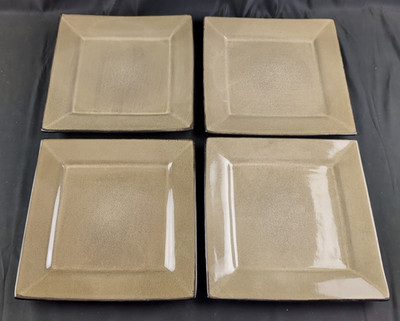 (Set of 4) Gibson Elite Kiesling Taupe, 11'' Square Dinner Plates, New Never Used