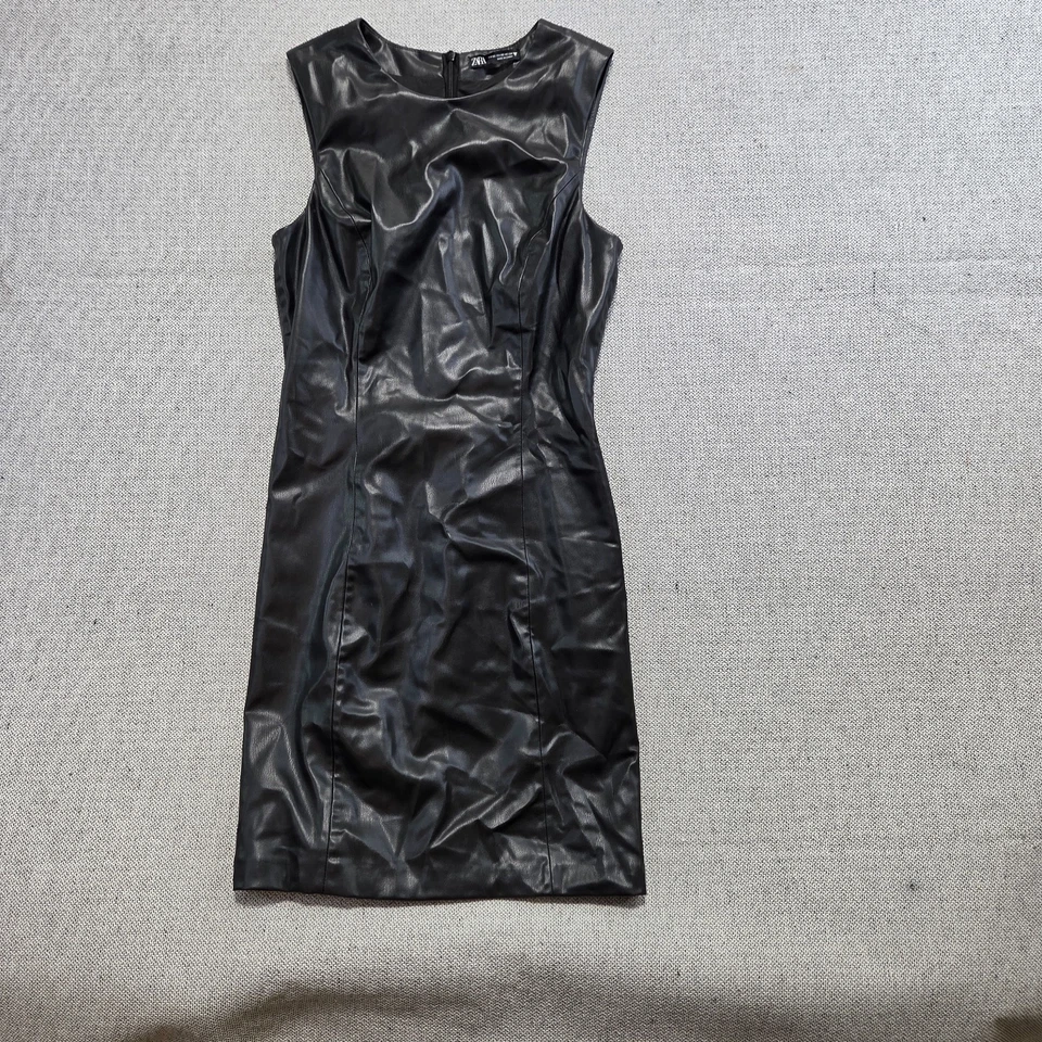 Zara Sleeveless Soft Faux Leather Black Sheath Dress Size XS Sleeveless - Image 2 of 4