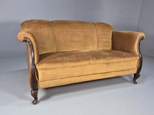 Antique 1920s Danish Sofa Mustard Velour Cabriole Legs EB09017