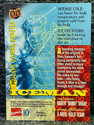 1994 Fleer Ultra Marvel X-MEN - ICEMAN #10 - SUPER HEROES - Picture 2 of 2