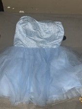 About Us Blue Sweetheart Strapless Lace Tulle Short Fit & Flare Dress S