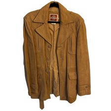Vintage Pioneer Wear Tan Leather Jacket with Quilted Shoulders   Size 38
