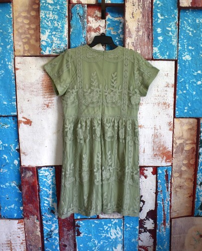Women's Mikarose Dress Floral Crochet Short Sleeve V-Neck XLARGE Light Green - Picture 7 of 12