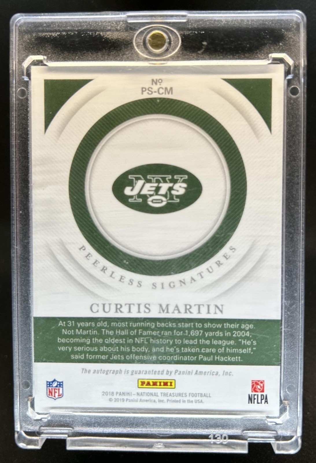 2018 Panini National Treasures Curtis Martin Peerless Signatures Auto #/25 Jets view 2