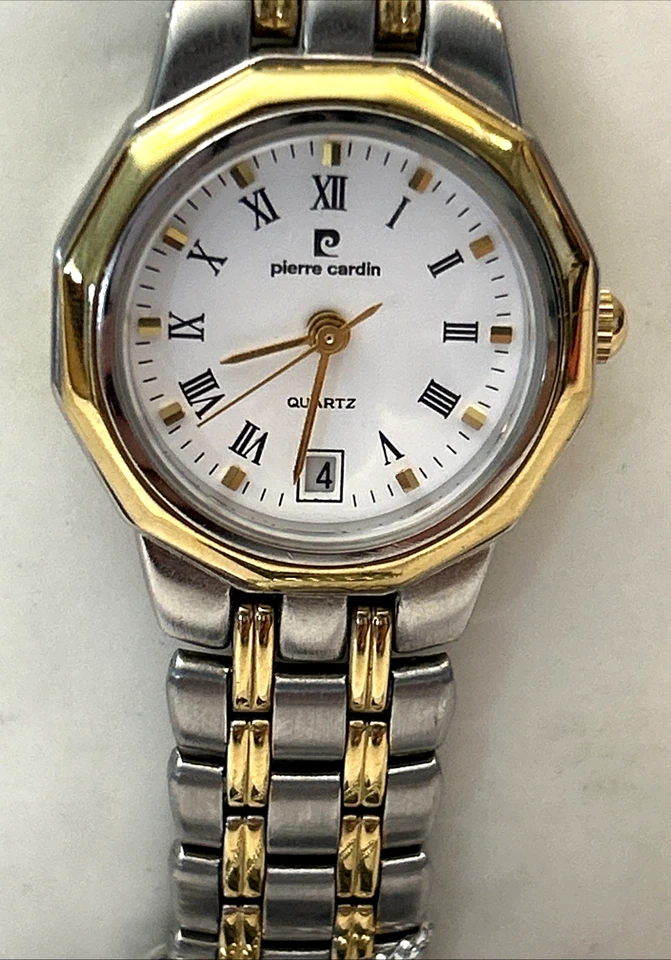 Reloj de cuarzo Pierre Cardin 25 mm tono plata/oro fecha con estuche Japón funciona Foto 3 de 4