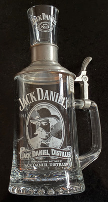 Jack Daniel's clear glass Father/Son Beer Stein & shot glass with pewter lid