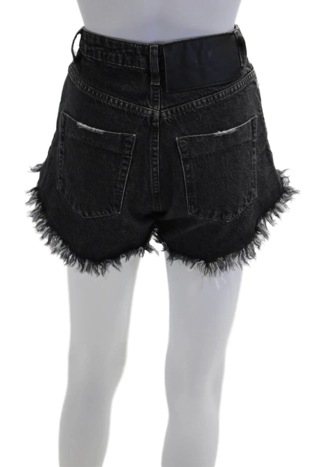 Одна чайная ложка женщин хлопок потертый с заклепками на пуговицах джинсовые шорты черный размер 22 - Изображение 3 из 4