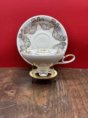 Vintage Bavaria Cup & Plate Porcelain Floral Gold Painted 2 Piece Set Germany