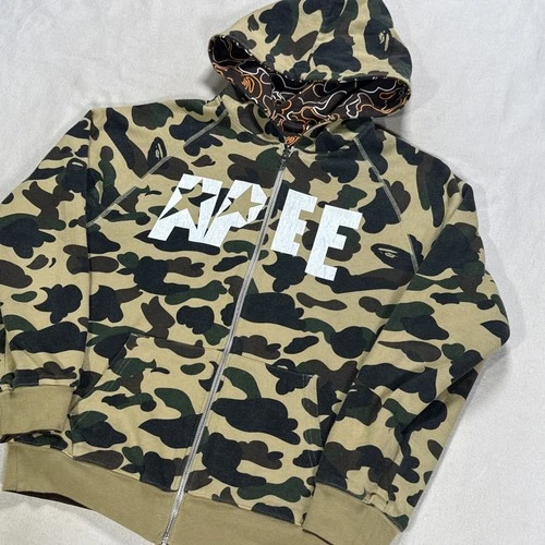 A Bathing Ape Reversible Jacket Mens Small Camo Hoodie Full Zip Pockets image 10
