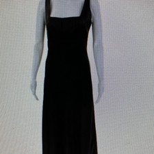 Black Square Neck Sleeveless Maxi Dress with Strappy Sleeves and Zip Closure