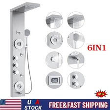 6in1 LED Shower Panel Tower System Stainless Steel Shower Rainfall Faucet Set US
