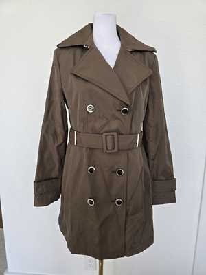 #ad #ad Calvin Klein Trench Coat Belted Back Pleated S Brown AH20 Used $59.00