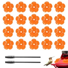 32-Pack Hummingbird Feeder Replacement Flowers, Plastic Feeder Parts [Orange]