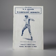 VINTAGE DEC 3, 1939 NEW YORK GIANTS VS WASHINGTON REDSKINS PROGRAM TUFFY LEEMANS