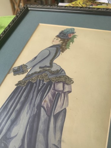 VIKTORIANISCHES AQUARELL GEMÄLDE DAME HOLZRAHMEN 19. JH. - Bild 4 von 7