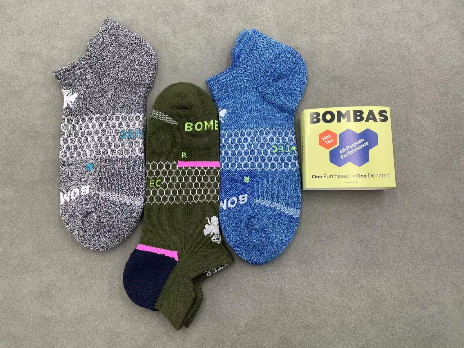 3 Pairs Bombas Men's All-Purpose Performance Ankle Socks Size Large 9-13 3 color